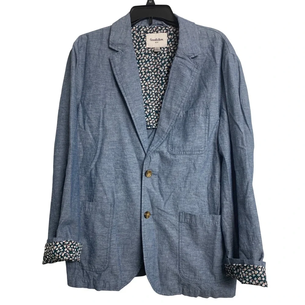 Goodfellow & Co‎ Blue Cotton Linen Blend Floral Lined Blazer Jacket Size